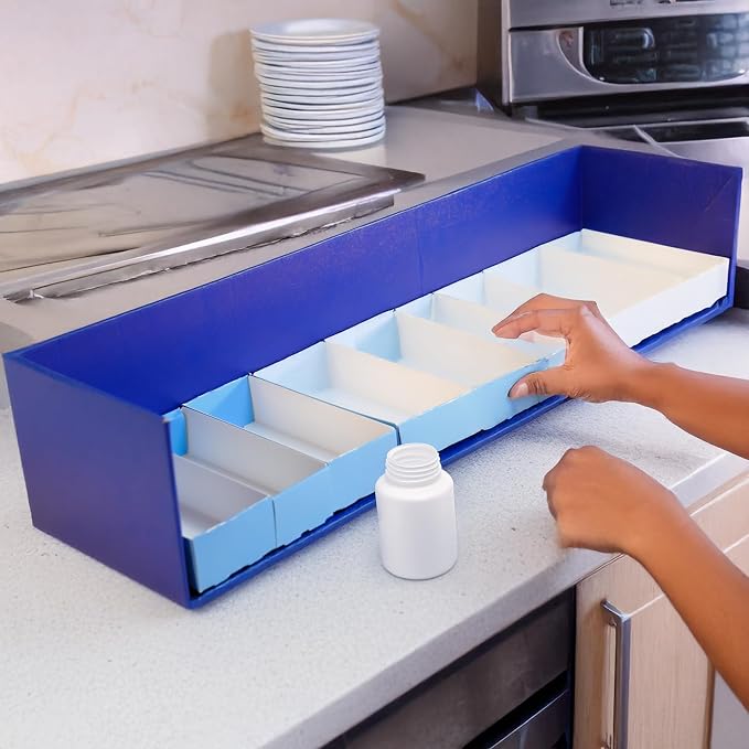 One Place Organizing System for Pill Bottles, Medication Bottles, Supplements and Vitamins - Fits Counter Tops, Pantry, Cabinets. 9 Storage Compartments - Easy Access - Made in USA