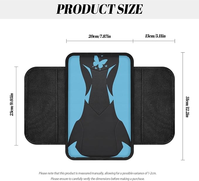 Howilath Car Center Console Cover, Universal Armrest Cushion Pad | Blue Butterfly Anti-Slip Backing, Elastic Install, Protects Armrest from Wear and Pet Damage