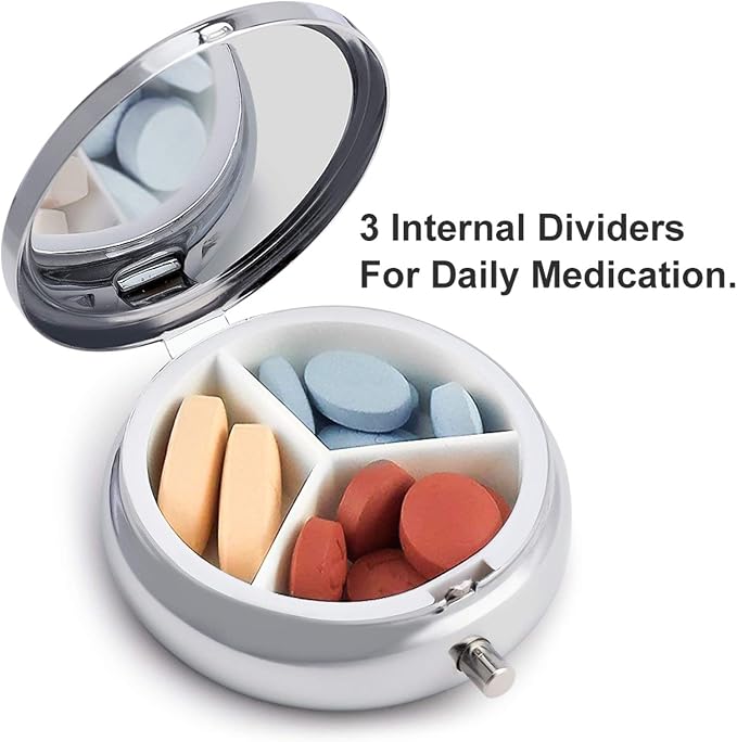 3 Compartment Medicine Pill Case, Magnificent Rainstorm Cloud Round Pill Box, Portable Decorative Medicine Organizer for Pocket Or Purse Vitamin Organize