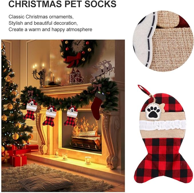 Christmas Pet Stocking Gift Bag Cloth Present Bag for Holiday Storage | Decorative Multi Purpose Pouch, Home Use, Tree Decorating Accent