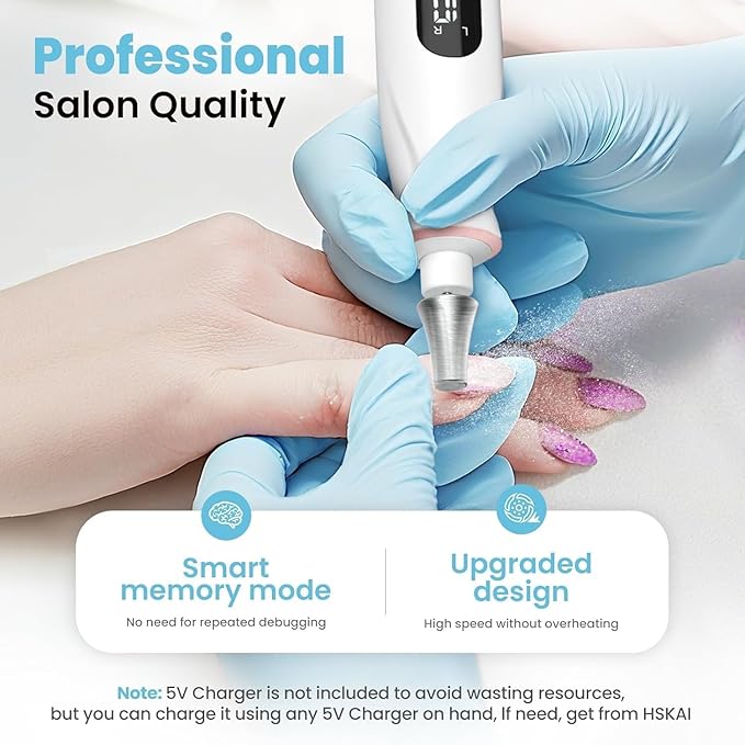 Nail File Drill, Long-Lasting Electric Thick Toe Nail Grinding Tools for Seniors, Rechargeable Cordless Nail Filer, Buffer, Sander, Remove Cuticles, Callus for Men & Women Gifts