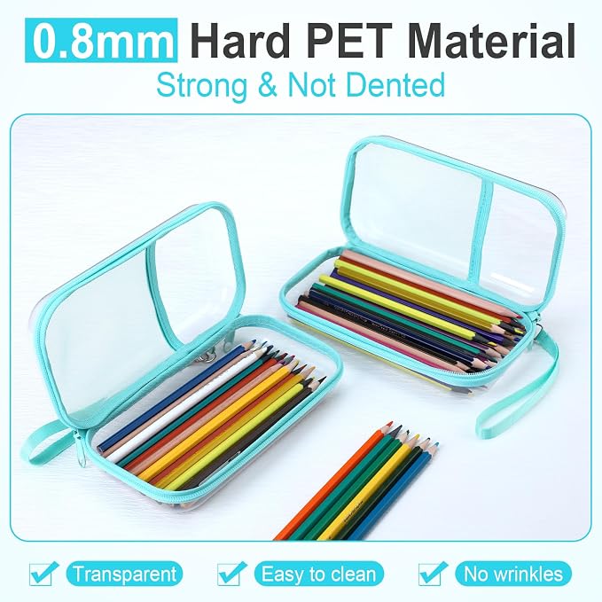 Sanwuta 4 Pcs Clear Hard Shell Zipper Case Clear Travel Pouches Bulk Plastic Portable Travel Organizer Bin with Mesh Pocket Toiletry Pouch Cosmetics Makeup Bag Snack Toiletry Bag(Blue-green)