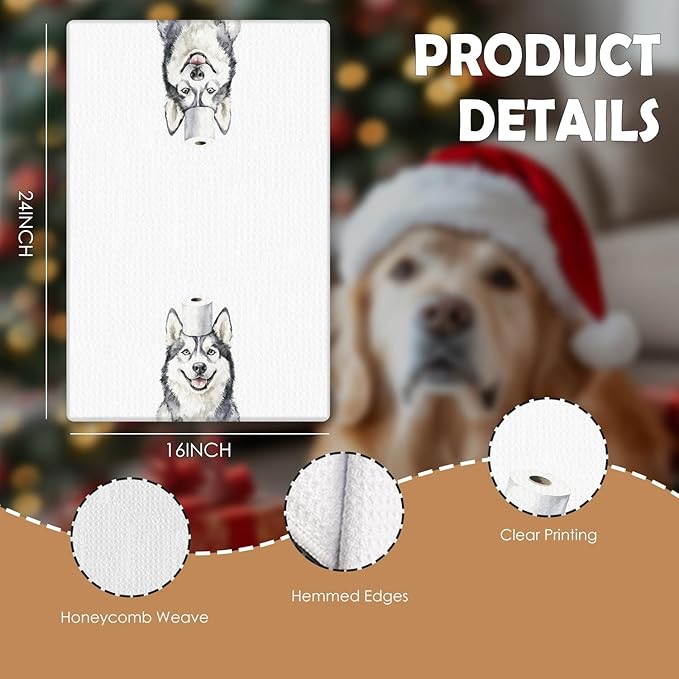Funny Husky Bathroom Decor Hand Towels Set of 3, Husky Mom Gifts, Gifts for Husky Lovers, Kids Dog Bathroom Decor, 16x24 Inch