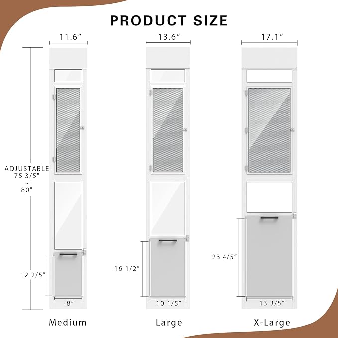 Doggy Door for Sliding Glass Door, Adjustable Height 75 3/5" to 80" Sliding Door Doggie Door Insert with Screen Design, Suitable for X-Large Dogs Up to 200 lbs, New