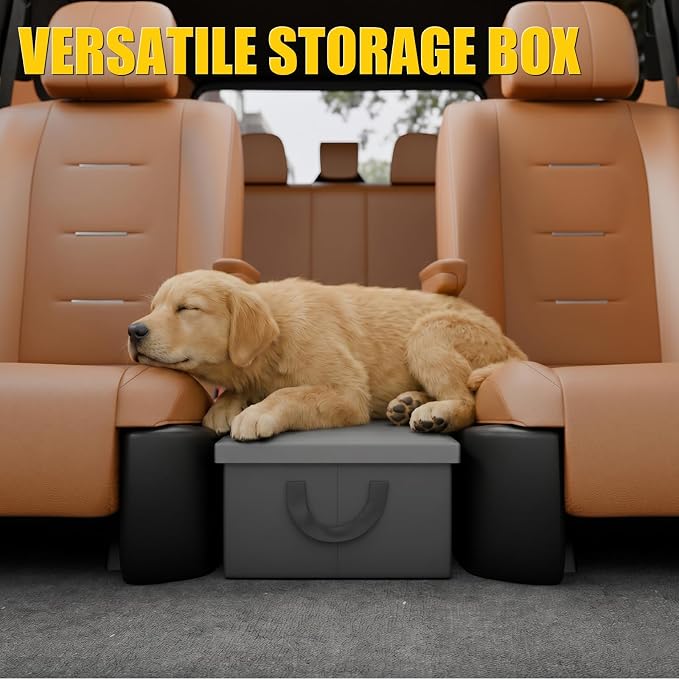 PU Leather Storage Box with Lid and Divider | Large Foldable Organizer with Non-Slip Bottom and Side Handles Waterproof Storage Basket Universal Car Trunk Storage Box