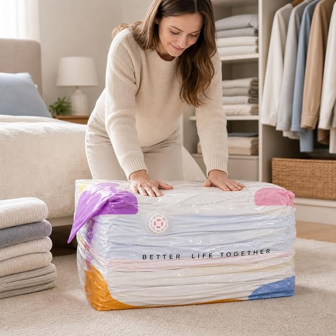 No Pump Vacuum Storage Bags, 5 Pack Extra Large Space Saver Bags for Clothes, Comforters, Blankets and Bedding, 39.4 x 31.5 Inches