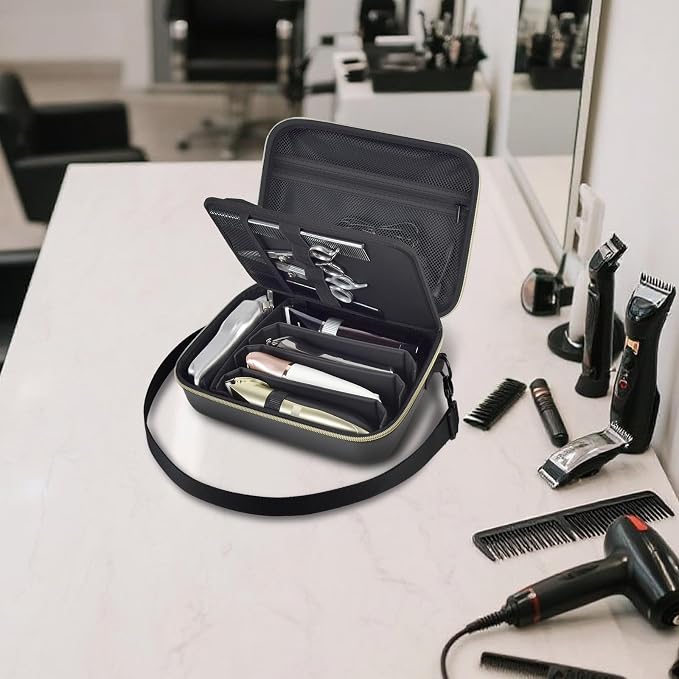 Barber Case for Hair Clippers, for Wahl, for Ufree and for Andis, Case Only | Trimmer Tools Storage Organizer, Easy-Clean PU Interior, for Barbers/Stylists/Pet Groomers, Travel/Home/Salon Use, Black