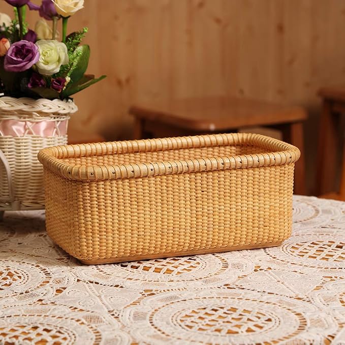 Basket Natural Rattan Wooden Storage Box -Cane-on-cane weave Nantucket Basket– Cabinet and Shelf Basket Organizer with - Multi-Purpose Organizer | Cane-on-cane weave, Nantucket Basket, Cabinet and Shelf Organizer, Multi-Purpose Organizer