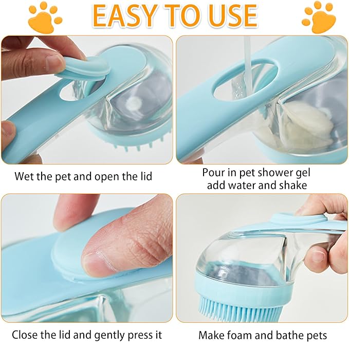7 PCS Pet Bath Brush Set, Dog Bath Brush with Shampoo Dispenser, Cat Chin Cleaning Brush, Dog Toothbrush, Adjustable Glove Massage Brush, Pet Scrubber for Bathing Long Short Haired Dogs Cats (Yellow)