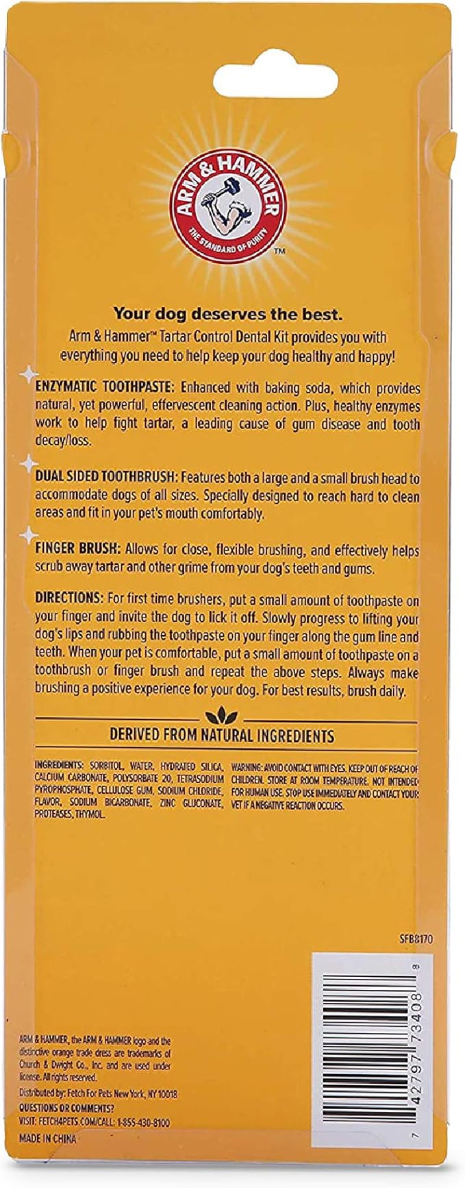 Arm & Hammer for Pets Tartar Control Dog Dental Kit, Enzymatic Toothpaste with Toothbrush and Fingerbrush, Baking Soda Formula Reduces Plaque and Tartar, Safe for Puppies, Beef Flavor, 3-Piece