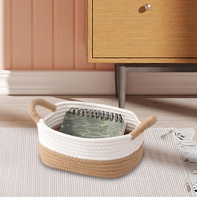 Woven Rope Storage Basket Household Sundries Storage Bin Toy Storage Basket Cat Dog Toy Basket with Handle Stackable Rope Material Suitable for Gift