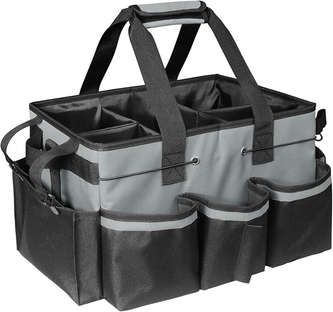 Boczif Cleaning Caddy Bag Wearable,Cleaning Caddy Supplies Organizer (Grey) | with Handle, Shoulder Straps & Detachable Divide, Cleaning Tool Organizers Tote Bag for Cleaners & Housekeepers