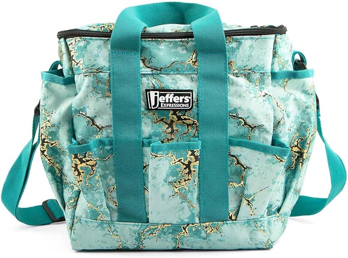Jeffers Expression Deluxe Horse Grooming Bag – Large Zip Top Equestrian Tote w/Multiple Pockets, Handles & Adjustable Shoulder Strap, Padded Feet, Barn Essentials 11.5"x10.5"x8.5" - Bisbee Blue