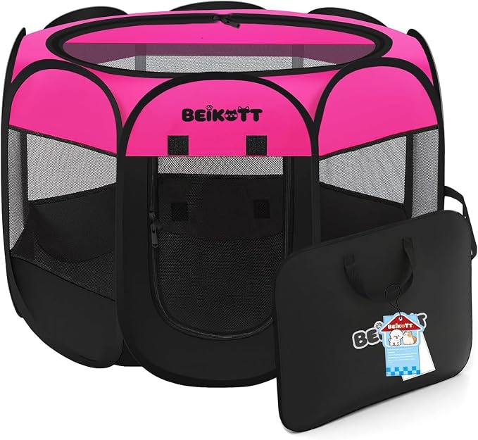 Cat Dog Playpen, Foldable Pet Puppy Dog Playpen, Cat Tent Crates Cage, Portable Playpen for Dogs Cats Rabbits Pigs Bunny Indoor/Outdoor, Pop Up Dog Kennel Playpen Enclosure with Carring Bag