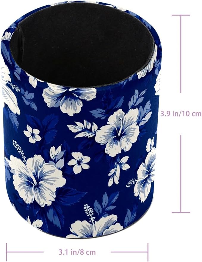 Faux Leather Pen Holder for Desk, Pencil Organizer Flowers Pen Cup Desk Decor Makeup Brush Holder Storage for Office Home
