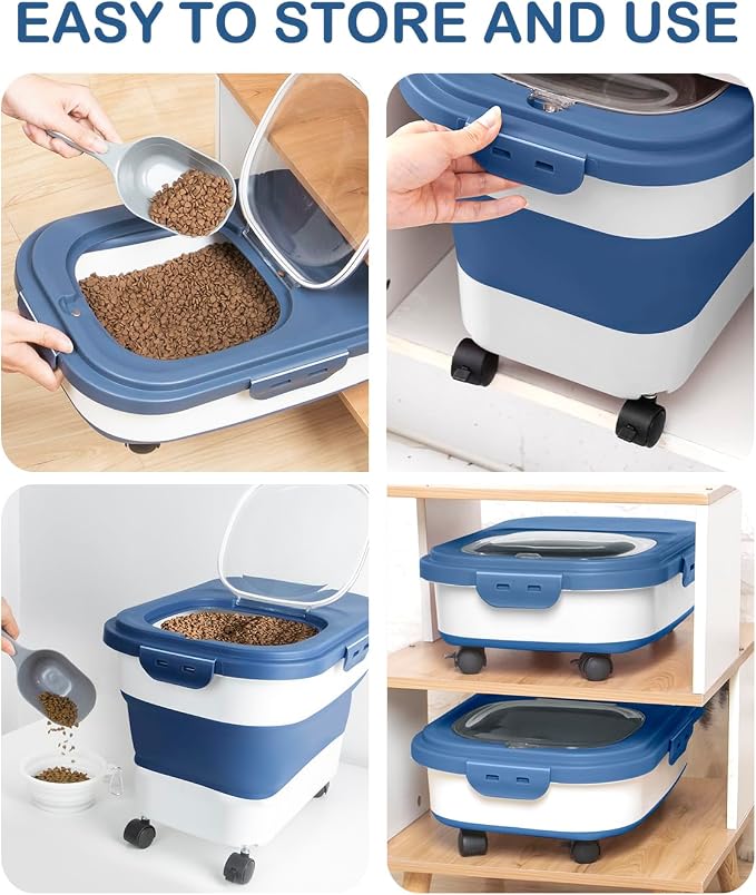 20-23 Lbs Dog Food Storage Container,Collapsible Dog Food Container | Pet Food Storage Containers with Attachable Casters and Scoop,Small Container,Keep Dry Food Fresh,Easy to Move with Wheels