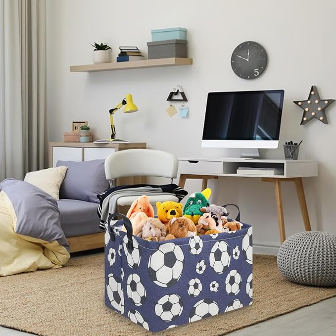 FXOLCSHE Rectangular Easter Soccer Basket,Kid's toy storage box,Collapsible waterproof college dorm laundry basket,Baby Nursery Hamper,Sports Boys soccer basket,Boys Soccer Room Decor(Soccers)