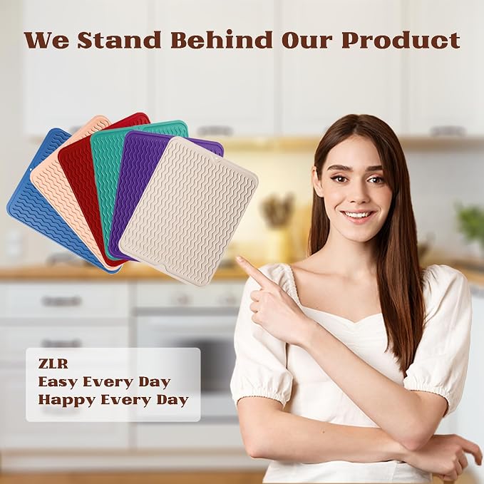 ZLR 4-in-1 Silicone Mat: Air Fryer & Coffee Maker, 12"x12", Coffee | Dish Drying Mat, Heat-Resistant Trivet to 450°F, Appliance Non-Slip Base, Food-Grade, Dishwasher Safe, Rolls Up