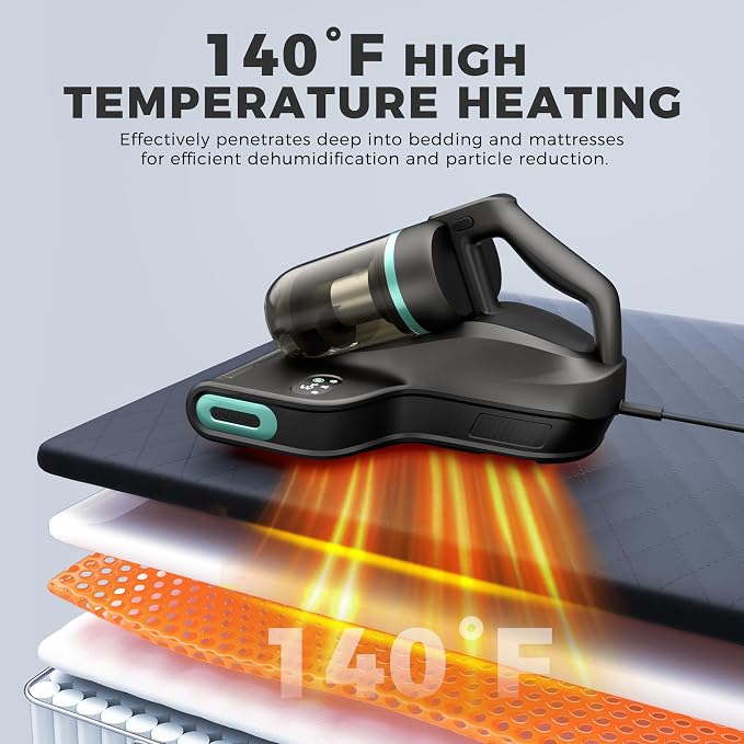 HAUSHOF Mattress Vacuum Cleaner, 15Kpa Bed Vacuum Cleaner | 275nm UV-C Light, 140°F Heat, Aromatherapy, HEPA Filter, Dual Dust Cups, Versatile Handheld Vacuums for Bed, Sofa, Couch