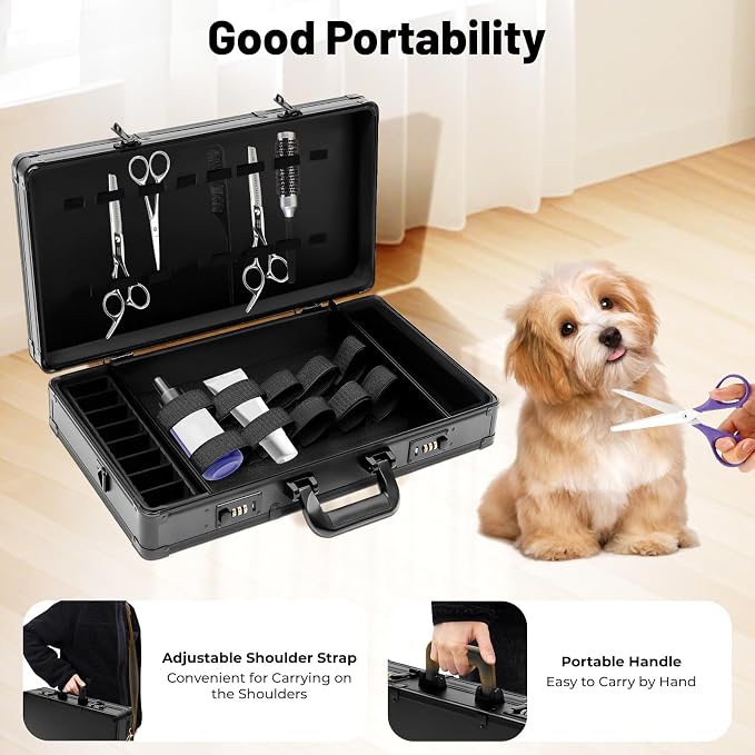 Professional Barber Carrying Case with Fireproof Panel & 3-Digit Lock, Aluminum Alloy Stylist Organizer for Hairstylists, Pet Groomers, Makeup Artists (Black)