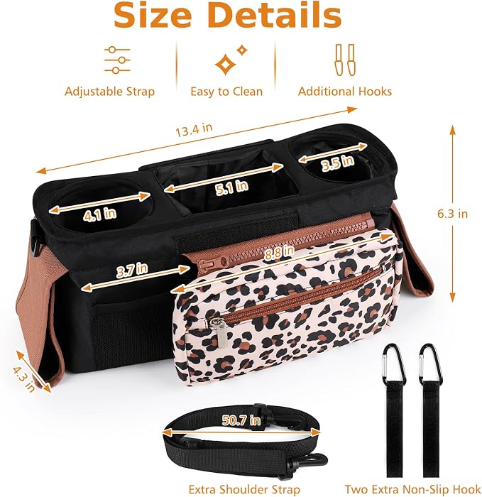 Accmor Universal Stroller Organizer with Insulated Cup Holder Detachable Phone Bag and Shoulder Strap,Stroller Bag Caddy Organizer for Uppababy, Baby Jogger, Britax Strollers