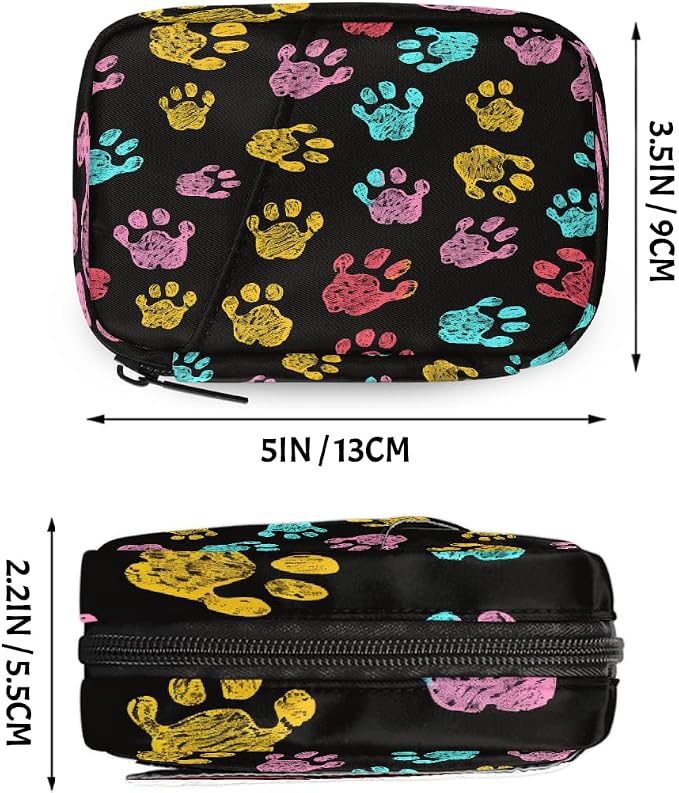 Weekly Pill Organizer Travel Size Bag with Removable 7 Day Pill Box Portable Vitamin Case Purse with Zipper,Pastel Pet Paws Black