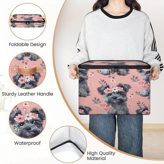 Cute Dogs Flower Storage Box with Zipper Lid