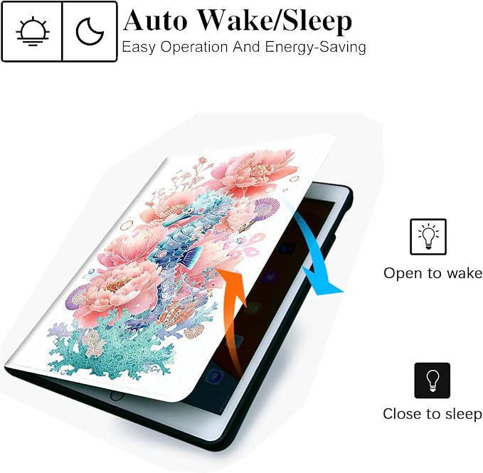 for Microsoft Surface Pro X/Pro X Plus-13 2019/2020/2021/2024 Tablet Case,Auto Wake/Sleep,Adjustable Stand Protective Cover - Seahorse Flower