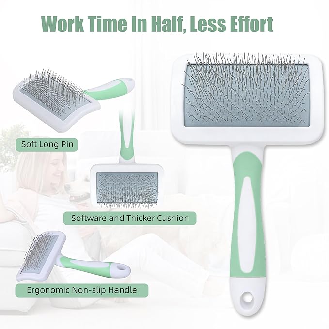 Slicker Brush for Dogs & Pet Comb,Grooming Brush for Thick,Fluffy,Shedding Fur on Dogs and Cats Soft,Gentle Pins for Grooming
