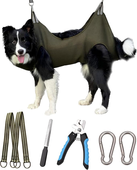 Kkiimatt 10 in 1 Dog Pet Grooming Hammock Harness with Nail Clippers, Nail File,XL Size Dog Hammock for Nail Trimm,Grooming Sling Holder Hanger Restraint for Claw Care