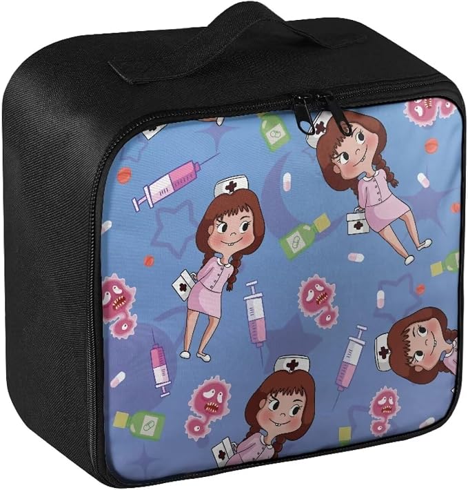 Nurse Gril Cute Small First Aid Kit Travel Bag Empty Purple Medical Bag Empty Travel Medicine Kit Bag Pattern Medical Equipment Bag for Home Outdoor Travel Camping Hiking