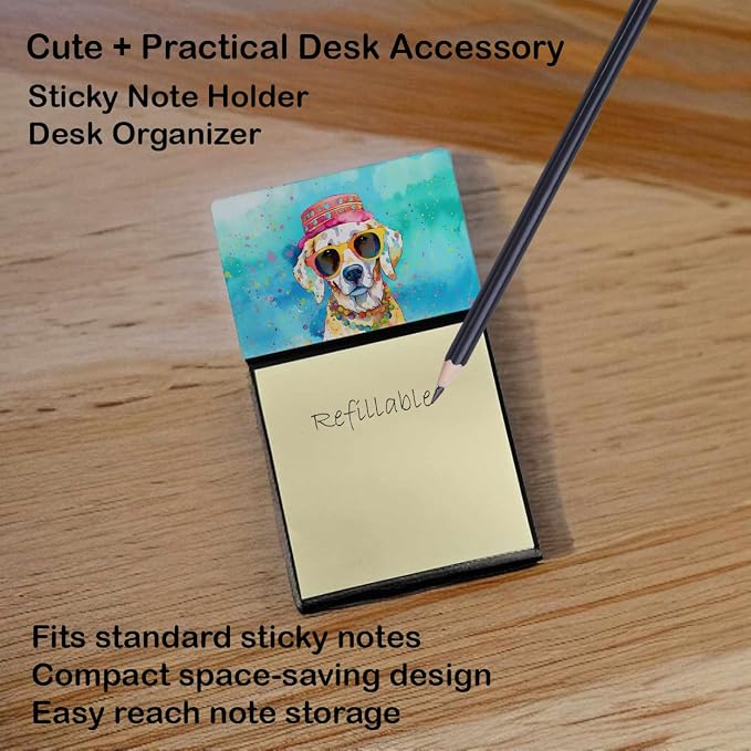Caroline's Treasures Hippie Dawg Sticky Note Holder Refillable Dispenser Self-Sticky Note Pads, Memo Pads Blank Desk Accessories