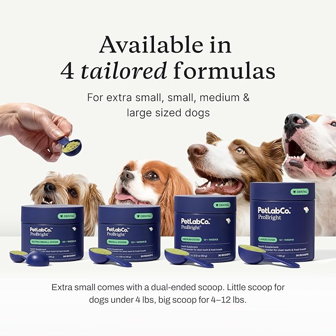 PetLab Co. ProBright Dental Powder - Dog Breath Freshener - Teeth Cleaning Made Easy – Targets Tartar & Bad Breath - Formulated for Small Dogs - Packaging May Vary