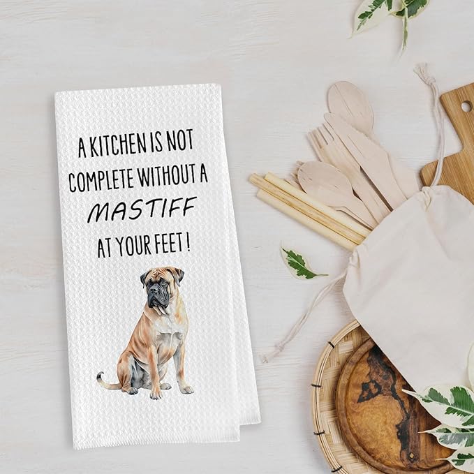 Funny Mastiff Kitchen Towels - English Mastiff Gifts Waffle Weave Dish Towels, Gifts for Dog Lovers Decorative Hand Tea Towel, 16x24 Inch