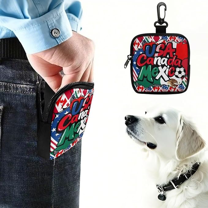 Dog Treat Pouch Lightweight Small Dog Treat Bags Training Pouch Pet Food Bags for Puppy Cat Rabbit Snack Dispenser for Training Outdoor Use America Canada Mexico Soccer Flags