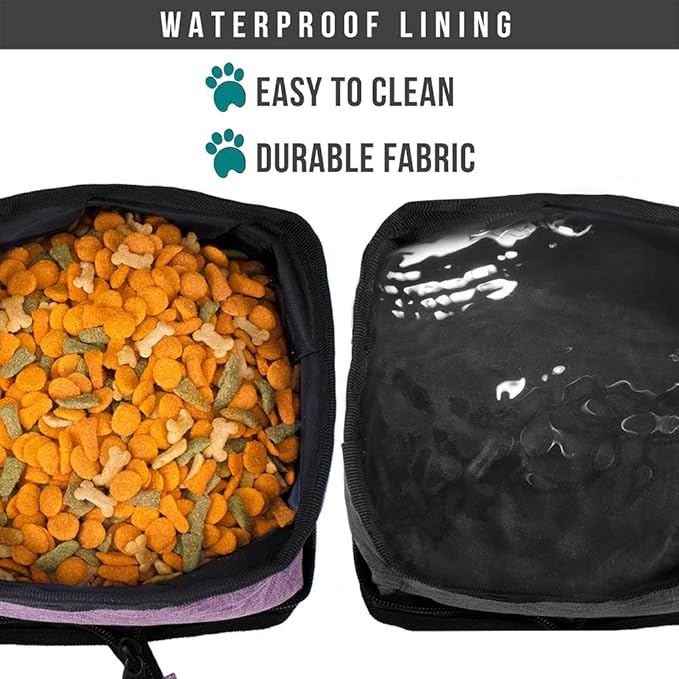 PetAmi Collapsible Dog Bowls 2 Pack, Food and Water Bowls Travel Set, Portable Pet Dish No Spill, Foldable Lightweight BPA Free Leakproof Bowls, Camping Hiking Walking Outdoor Gear Accessories, Purple