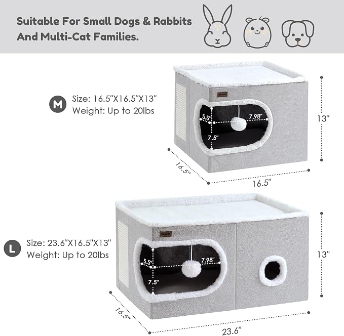 Garnpet Cat Bed for Indoor Cats Cube House, Covered Cat Cave Beds & Furniture with Scratch Pad and Hideaway Tent, Cute Modern Cat Condo for Multi Small Pet Large Kitten Kitty, Navy