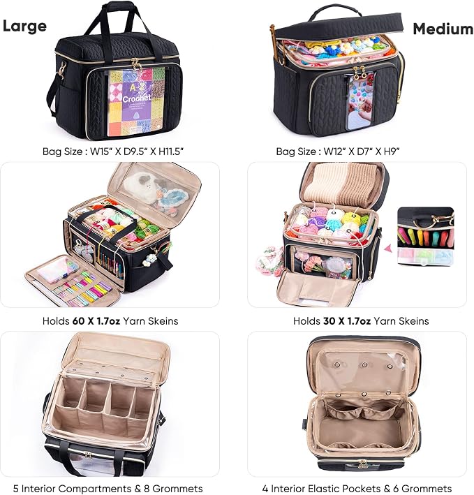 MYBAGZING Crochet Bag Organizer - Yarn Bags for Crocheting - Crochet Storage Bag with Pockets for Crochet Hooks, Crochet Accessories - Yarn Organizers - Yarn Holders for Crocheting - Knitting Bags