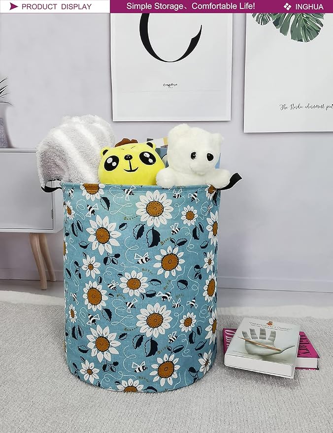 Sunflower Fabric Storage Bin Nursery Organizer Baske | Organizer Bin Dirty Clothes Collapsible Waterproof for College Dorms, Boys and Girls Bedroom,Bathroom