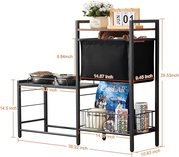 HappyBuy Pet Feeding Station with Storage, Elevated Dog Bowls, Raised Stand, Storage for Food and Toys, for All Sized Dogs