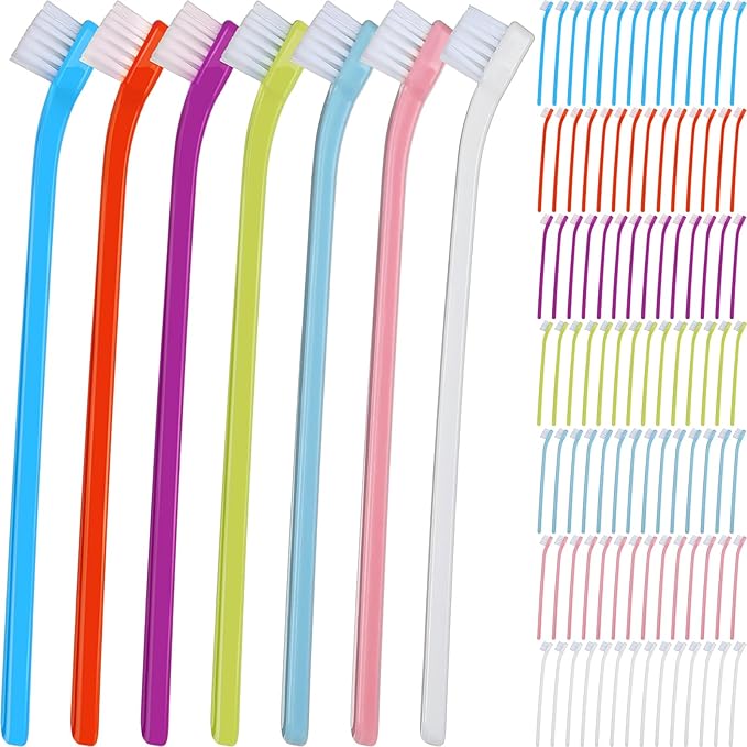 Tioncy 500 Count Small Dog Toothbrush Bulk Pack Long Handle Pet Toothbrushes with Soft Bristles, Dental Care Teeth Cleaning Kit for Small Breed Dogs, Cats, and Puppies (7 Colors)