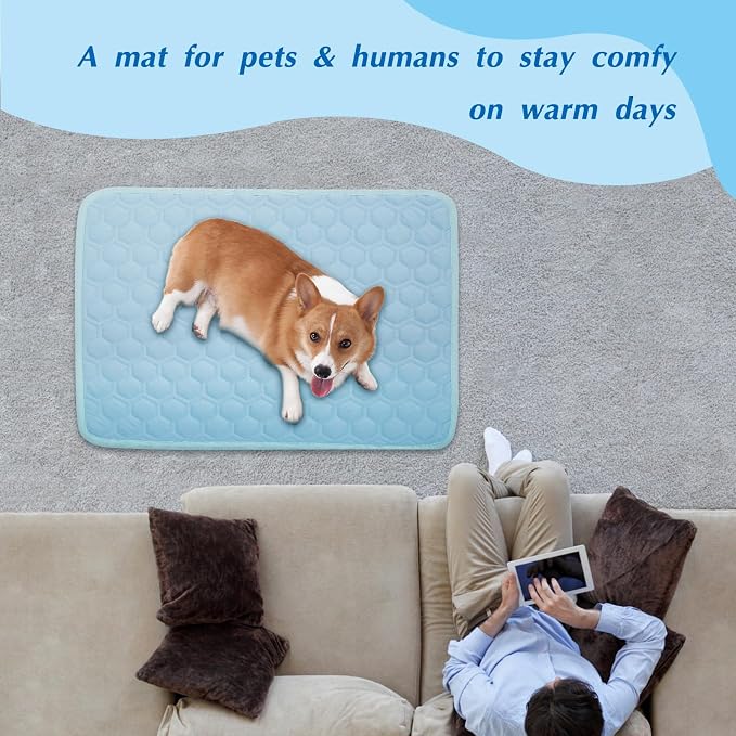 Cooling Mat for Dogs & Cats, Thick Breathable Dog Cooling Mat Q-MAX>0.45 | Chill Cool Fiber Dog Cooling Bed with Non-Slip Base, Non-Toxic Foldable Washable Crate Kennel Pad for Indoor & Outdoor Use