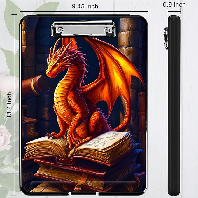 Book Dragon A4 Clipboard with Storage Pen Holder, Clipboards Organizer Nursing Clipboard Foldable File Folder Plastic Clipboard Folio Clip Board for Office Students Classroom Doctor