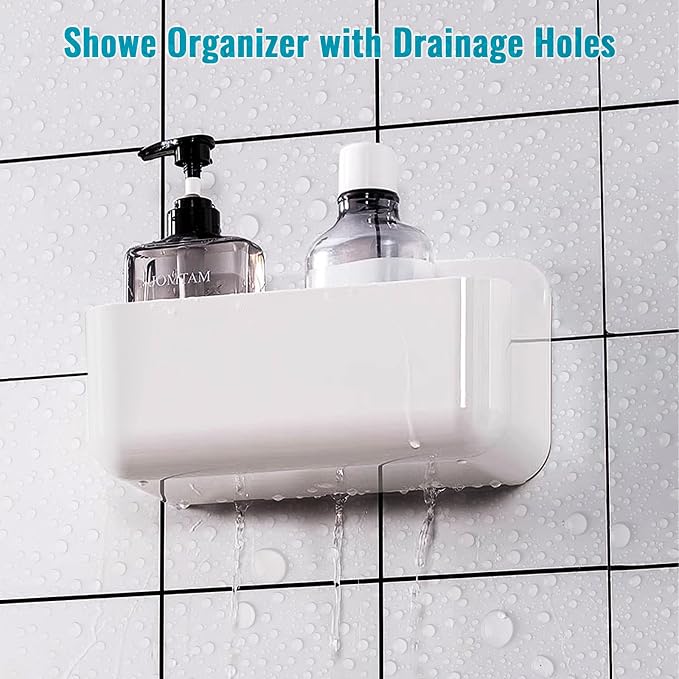 CGBE 2-Pack Cabinet Door Organizer, Self Adhesive Bathroom Shelves, White | Acrylic Shower Caddy, Wall Mounted Storage, No Drilling, Automatic Draining, For Cabinet Door and Shower Wall