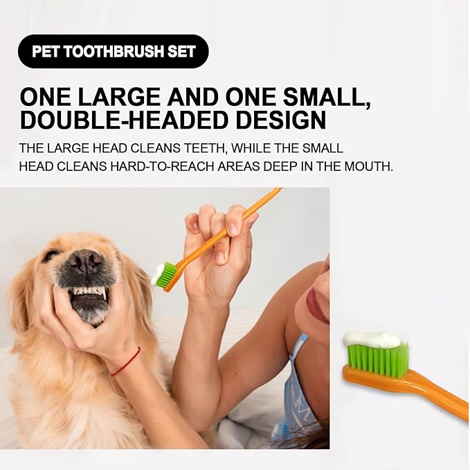 HOP 7 Pack Pet Toothbrush kit Orange 4 Angled Double-Head Dog Toothbrushes 3 Dog Finger Toothbrushes Soft Nylon Bristle Dog Toothbrush Refill Puppy Tooth Brushing Kit Pet Dental Care for Dogs and Cats