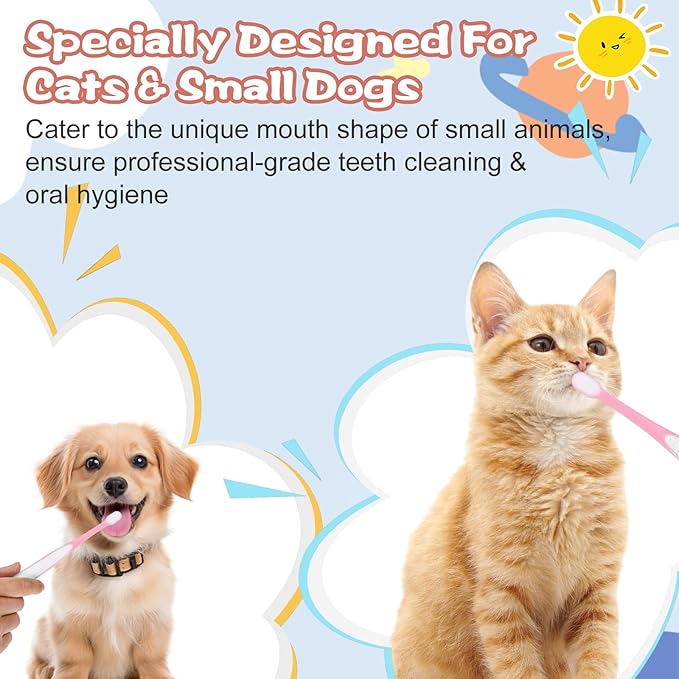 Lusofie Ultra Soft Small Dog Toothbrush for Puppy Small Cat, Kitten Teeth Cleaning Kit Mini Head Tooth Brush Set, 3 Pack Pet Dental Care Toothbrushes Pink