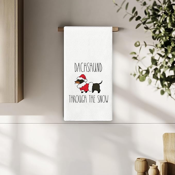 Dachshund Christmas Kitchen Towels - Wiener Dog Dish Towels, Merry Christmas Dachshund Gifts for Women, 16x24