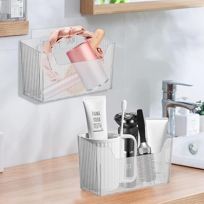 4 PCS Adhesive Kitchen Cabinet Door Organizer Storage Caddy, Clear Lid Organizer Cabinet Door Wall Mounted Pantry Storage Organizer for Food, Under Sink Door Storage Shelf for Kitchen Bathroom Office