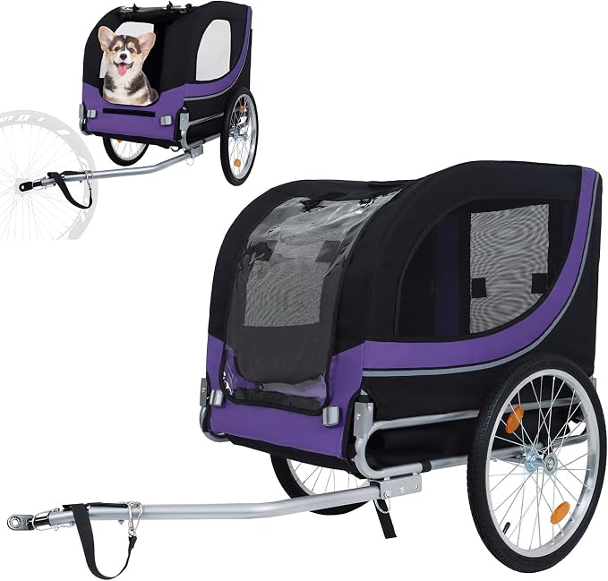 Large Dog Bike Trailer with 18.9" Wheels - 120LB Capacity Dog Trailer for Bike, Foldable Pet Bike Trailer for All-Terrain Cycling, Jogging & Camping