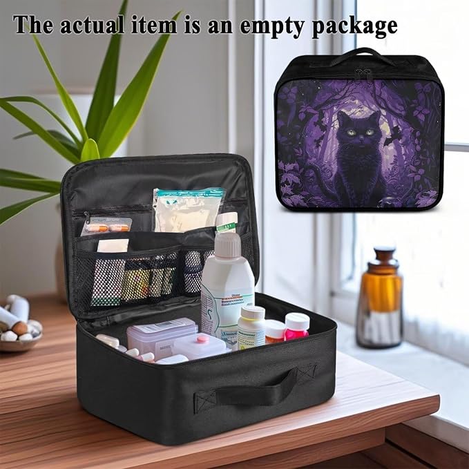 First Aid Case Purple Gothic Black Cat First Responder Case for Emergency Teams and Family Use Includes Modular Inserts Wear Resistant Zippers